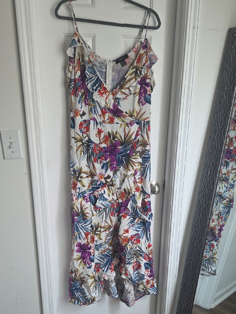 Forever 21 White Floral Maxi Dress with Purple & Blue Accents